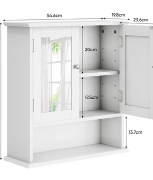 Witte Badkamerkast met Spiegel – Wandkast met Verstelbare Plank en Open Schap