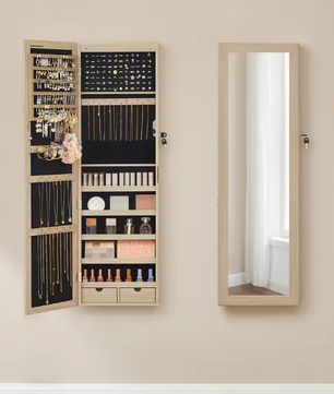 Sieradenkast met Spiegel – Wand- of Deurmontage, LED en Slot