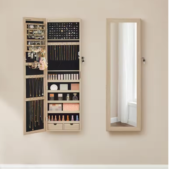 Sieradenkast met Spiegel – Wand- of Deurmontage, LED en Slot