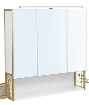 Badkamerkast met Spiegel en LED – Wandkast met Opbergrek en Föhnhouder