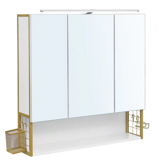 Badkamerkast met Spiegel en LED – Wandkast met Opbergrek en Föhnhouder