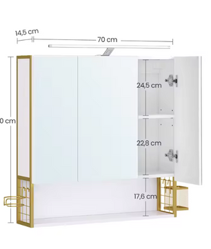 Badkamerkast met Spiegel en LED – Wandkast met Opbergrek en Föhnhouder
