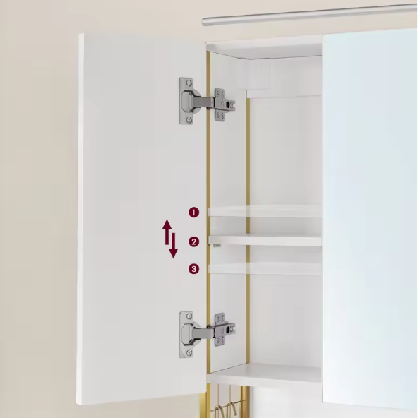 Badkamerkast met Spiegel en LED – Wandkast met Opbergrek en Föhnhouder