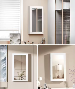 Sieradenkast met Spiegel – Hangende Wandkast met Slot en Ruime Opbergruimte