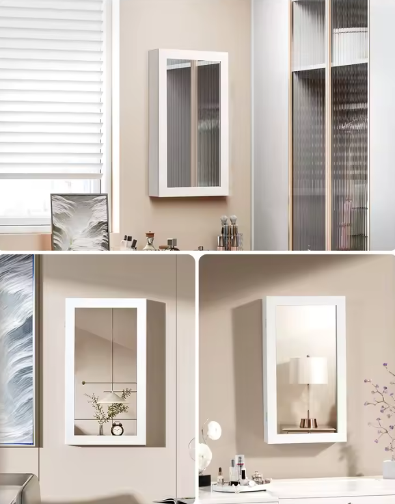 Sieradenkast met Spiegel – Hangende Wandkast met Slot en Ruime Opbergruimte