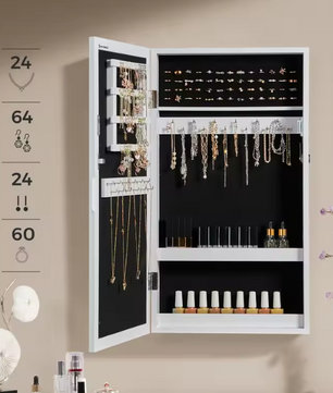 Sieradenkast met Spiegel – Hangende Wandkast met Slot en Ruime Opbergruimte