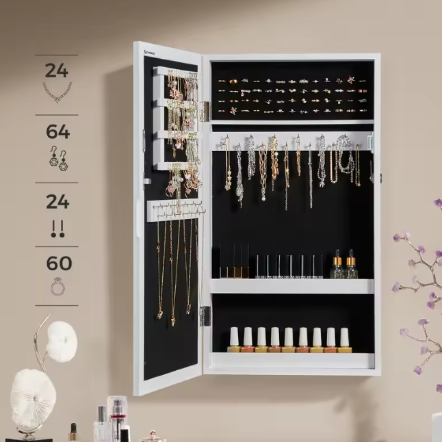 Sieradenkast met Spiegel – Hangende Wandkast met Slot en Ruime Opbergruimte