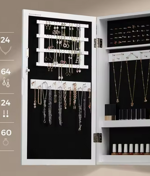 Sieradenkast met Spiegel – Hangende Wandkast met Slot en Ruime Opbergruimte