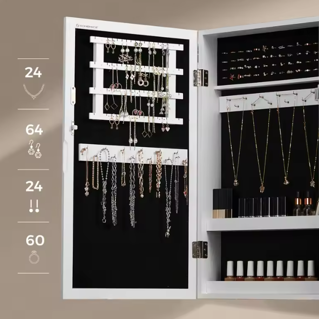 Sieradenkast met Spiegel – Hangende Wandkast met Slot en Ruime Opbergruimte