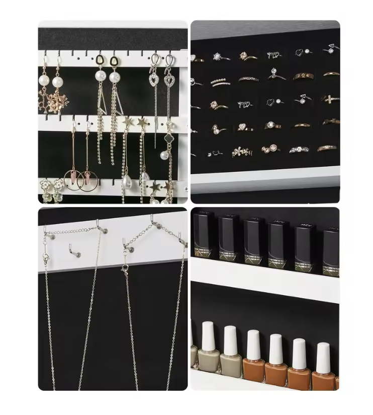 Sieradenkast met Spiegel – Hangende Wandkast met Slot en Ruime Opbergruimte