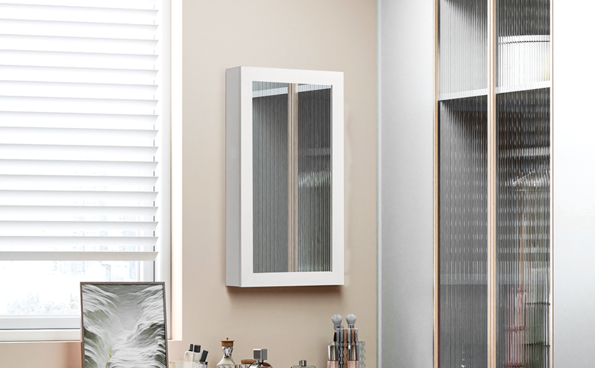 Sieradenkast met Spiegel – Hangende Wandkast met Slot en Ruime Opbergruimte