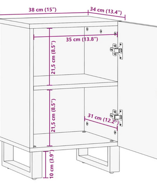 Badkamerkast van Mangohout – Massief Houten Opbergkast met Deur (38×34×58 cm)