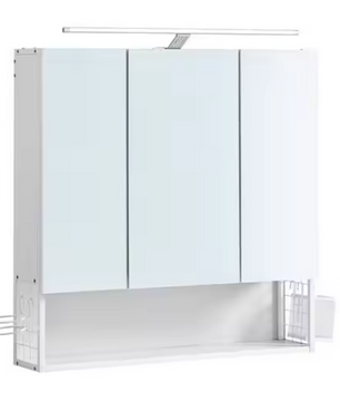 Badkamerkast met Spiegel en LED – Wandkast met Opbergrek en Föhnhouder (70×70 cm)