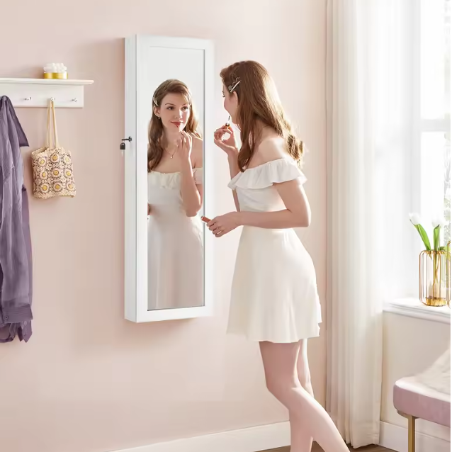 Sieradenkast met Spiegel – Wand- of Deurmontage, Slot en Ruime Indeling