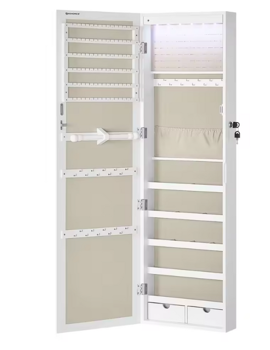 Sieradenkast met Spiegel – Wand- of Deurmontage, Slot en Ruime Indeling