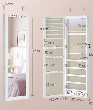 Sieradenkast met Spiegel – Wand- of Deurmontage, Slot en Ruime Indeling