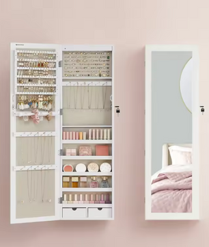 Sieradenkast met Spiegel – Wand- of Deurmontage, Slot en Ruime Indeling