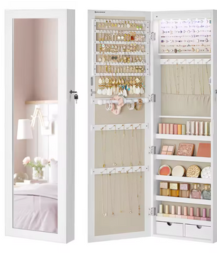 Sieradenkast met Spiegel – Wand- of Deurmontage, Slot en Ruime Indeling