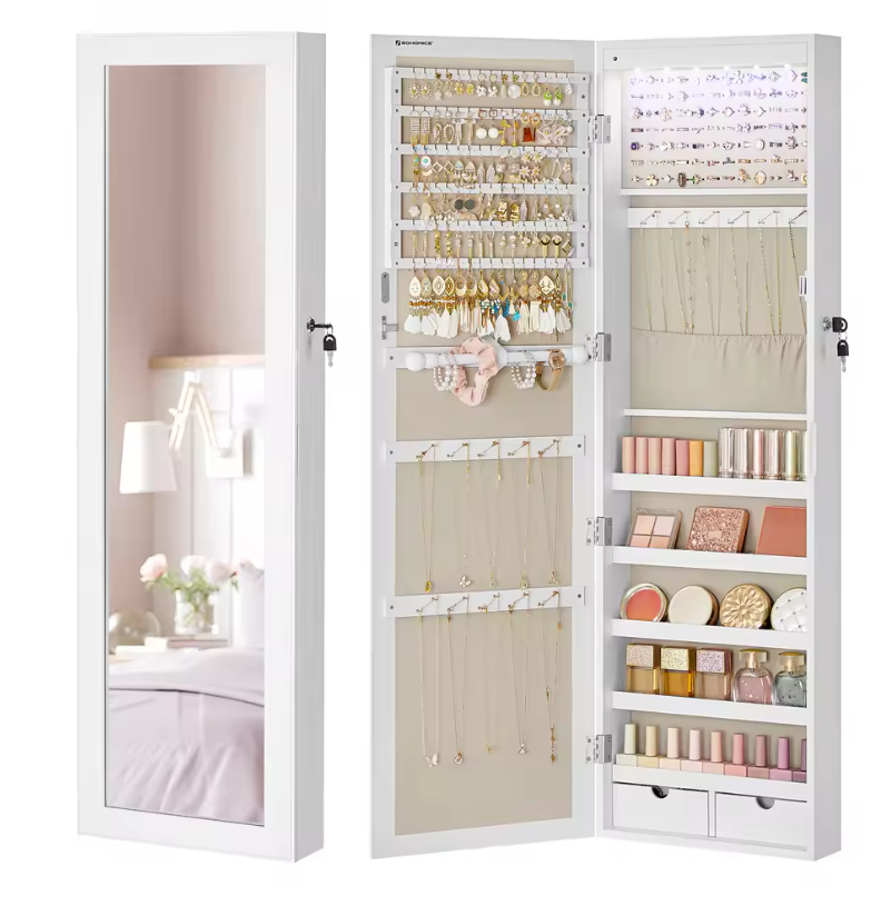 Sieradenkast met Spiegel – Wand- of Deurmontage, Slot en Ruime Indeling