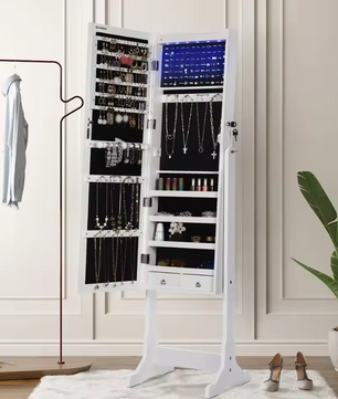 Sieradenkast met Spiegel – LED Verlichting, Slot en 4 Opbergplanken