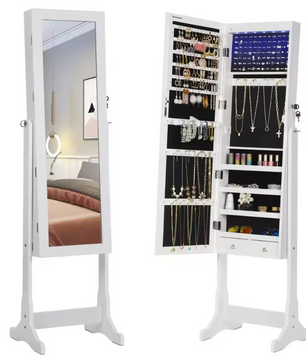 Sieradenkast met Spiegel – LED Verlichting, Slot en 4 Opbergplanken