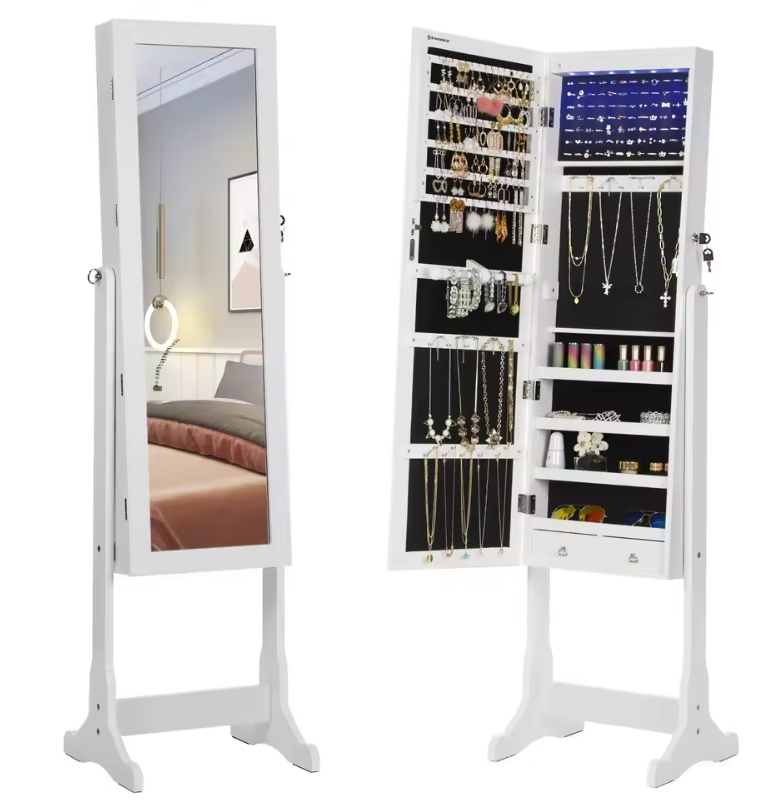 Sieradenkast met Spiegel – LED Verlichting, Slot en 4 Opbergplanken