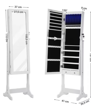 Sieradenkast met Spiegel – LED Verlichting, Slot en 4 Opbergplanken