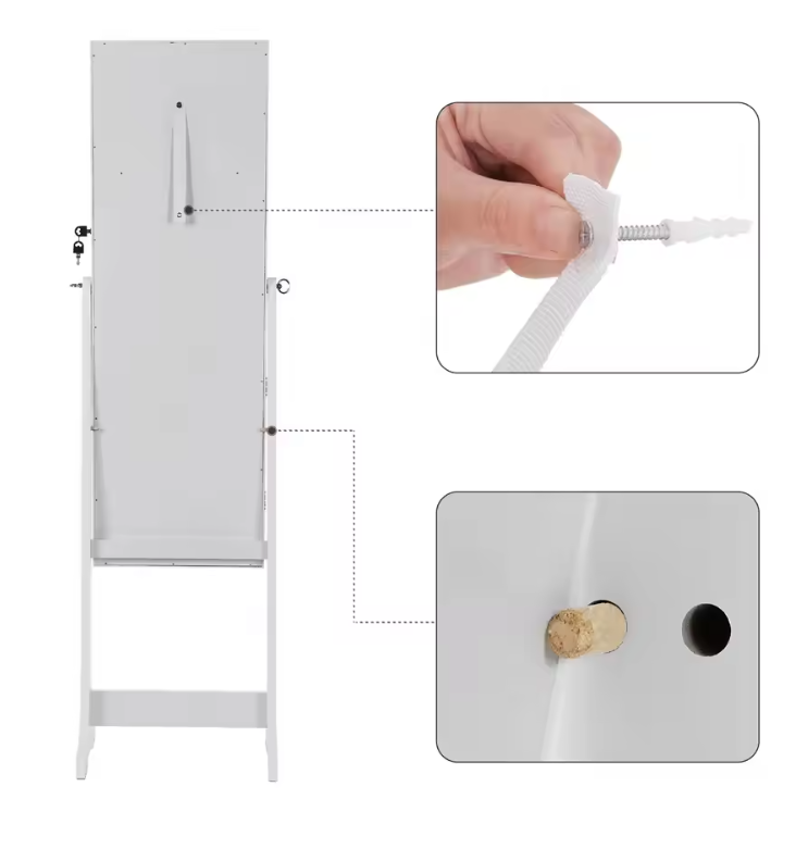 Sieradenkast met Spiegel – LED Verlichting, Slot en 4 Opbergplanken
