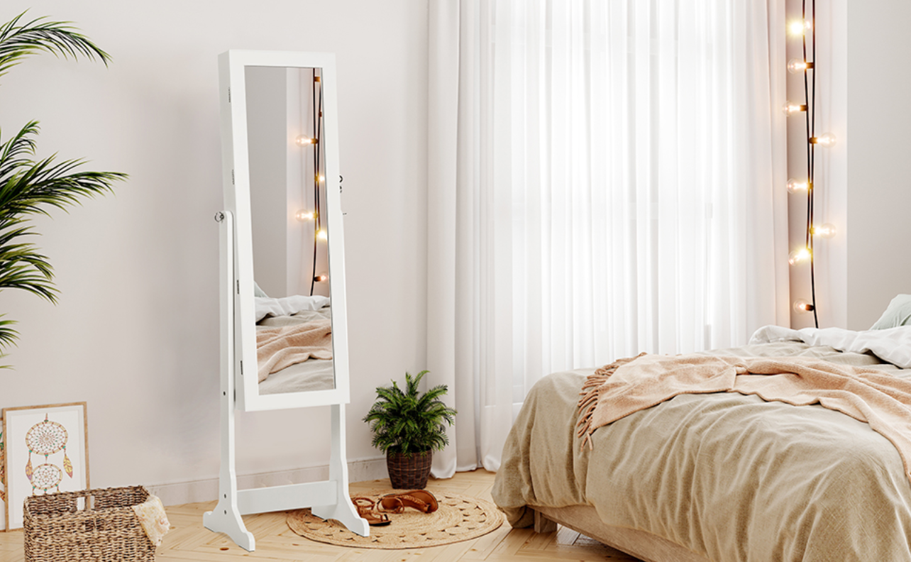 Sieradenkast met Spiegel – LED Verlichting, Slot en 4 Opbergplanken