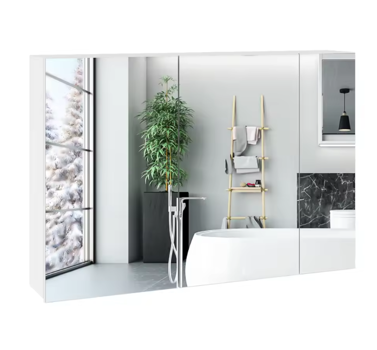 Badkamerkast met Spiegel – Wandkast met 3 Deuren en Opbergruimte