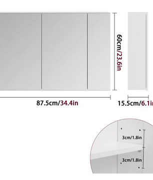 Badkamerkast met Spiegel – Wandkast met 3 Deuren en Opbergruimte