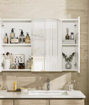 Badkamerkast met Spiegel – Wandkast met 3 Deuren en Opbergruimte