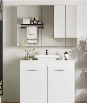 Badkamerkast met Spiegel – Wandkast met 3 Deuren en Opbergruimte