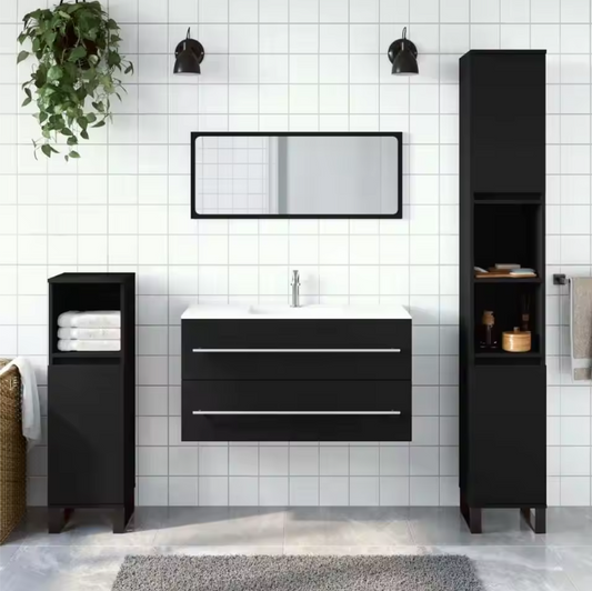 Zwarte Badkamerkast met Spiegel – Wandkast met Veel Opbergruimte (90×38,5×48 cm)