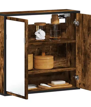 Badkamerkast met Spiegel – Gerookt Eiken Wandkast met Opbergruimte (65×20×60 cm)