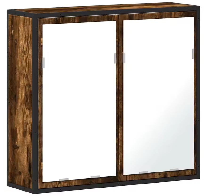Badkamerkast met Spiegel – Gerookt Eiken Wandkast met Opbergruimte (65×20×60 cm)