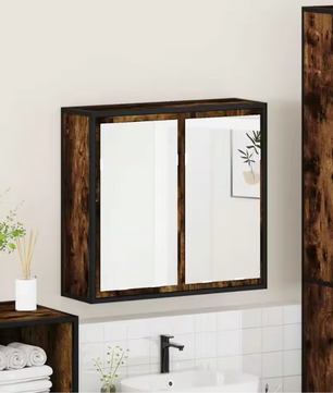 Badkamerkast met Spiegel – Gerookt Eiken Wandkast met Opbergruimte (65×20×60 cm)