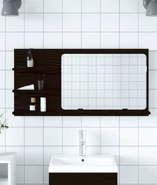 Badkamerkast met Spiegel – Zwart Eiken Wandkast met Opbergrek