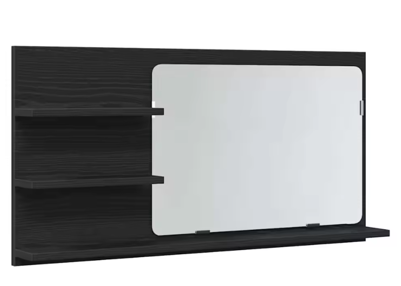 Badkamerkast met Spiegel – Zwart Eiken Wandkast met Opbergrek