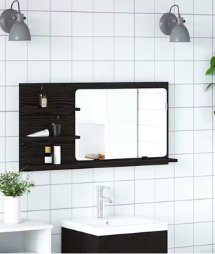 Badkamerkast met Spiegel – Zwart Eiken Wandkast met Opbergrek