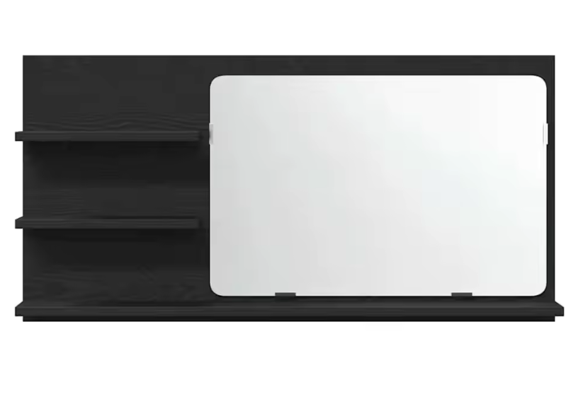 Badkamerkast met Spiegel – Zwart Eiken Wandkast met Opbergrek