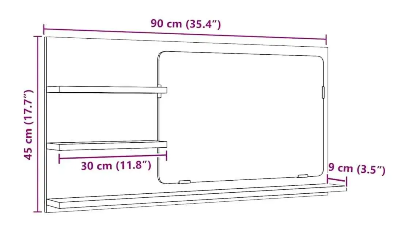 Badkamerkast met Spiegel – Zwart Eiken Wandkast met Opbergrek
