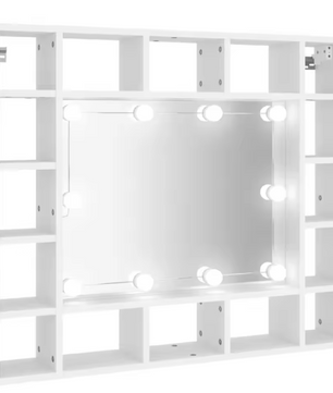 Witte LED Badkamerkast met Spiegel – Wandkast met 16 Vakken (91×15×76,5 cm)