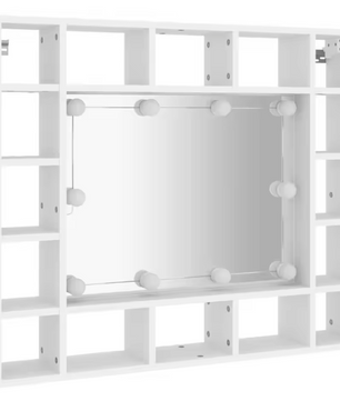 Witte LED Badkamerkast met Spiegel – Wandkast met 16 Vakken (91×15×76,5 cm)