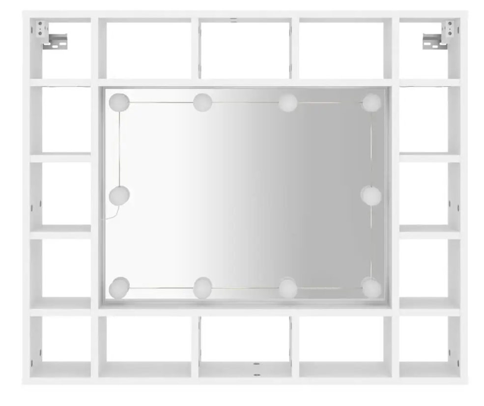 Witte LED Badkamerkast met Spiegel – Wandkast met 16 Vakken (91×15×76,5 cm)