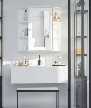 Witte Badkamerkast met Spiegel – Wandkast met 8 Vakken (66×17×63 cm)