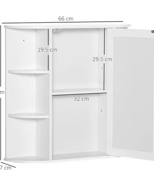 Witte Badkamerkast met Spiegel – Wandkast met 8 Vakken (66×17×63 cm)