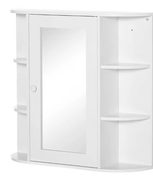 Witte Badkamerkast met Spiegel – Wandkast met 8 Vakken (66×17×63 cm)