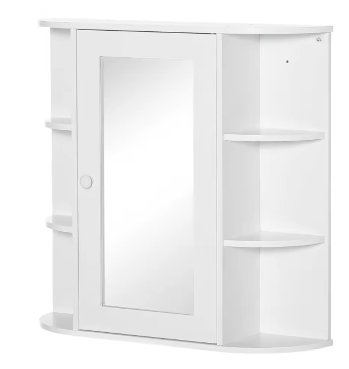 Witte Badkamerkast met Spiegel – Wandkast met 8 Vakken (66×17×63 cm)