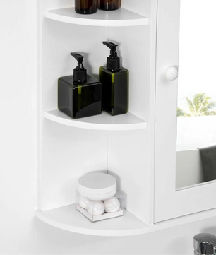 Witte Badkamerkast met Spiegel – Wandkast met 8 Vakken (66×17×63 cm)